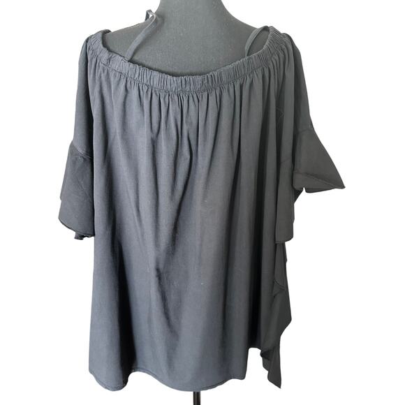 Boohoo - Off Shoulder Black Blouse 3/4 Flowey Sleeves - Size 22 NWOT - Picture 3 of 9